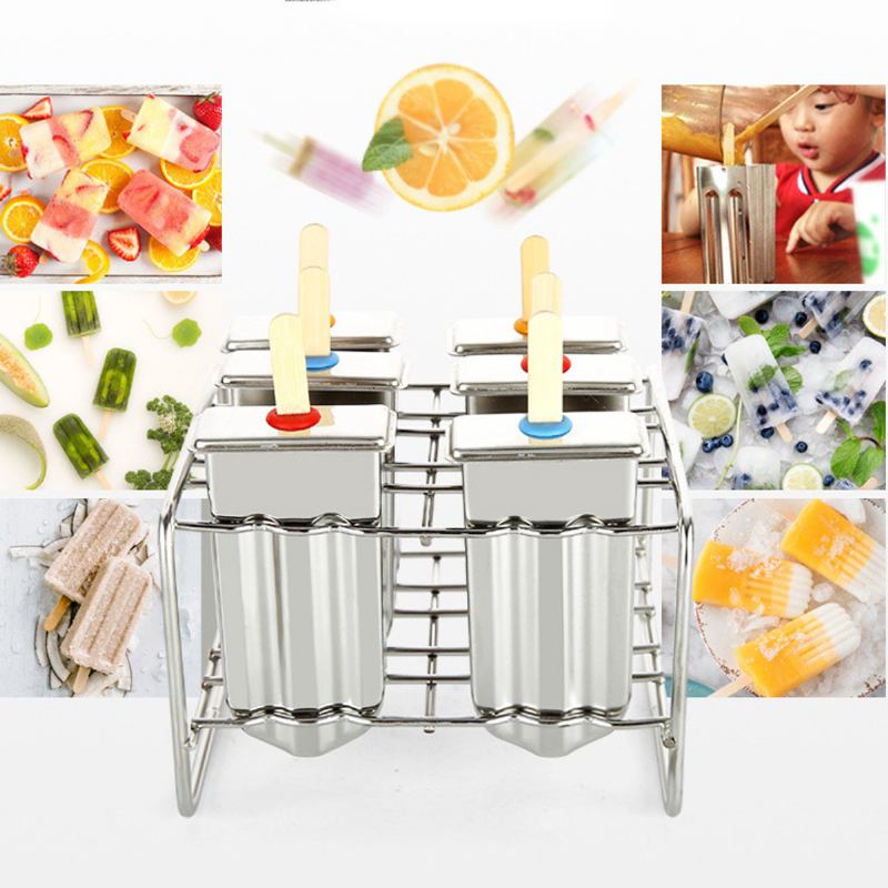 6 Cell Frozen Ice Cream Pop Mold Popsicle Maker Lolly Tray Pan Kitchen Diy