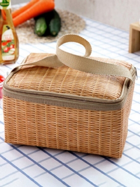 Απομίμηση Rattan Brazier Bag Thickening Lunch Tote Bag Cooler Insolated Handbag Τσάντα Ταξιδιού Για Πικνίκ