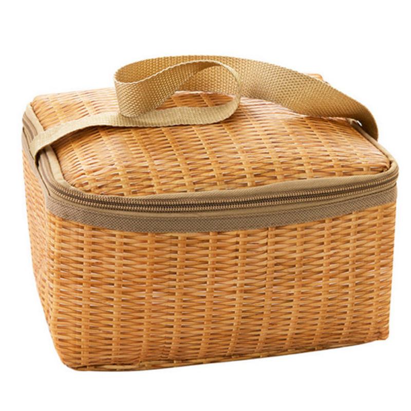 Απομίμηση Rattan Brazier Bag Thickening Lunch Tote Bag Cooler Insolated Handbag Τσάντα Ταξιδιού Για Πικνίκ