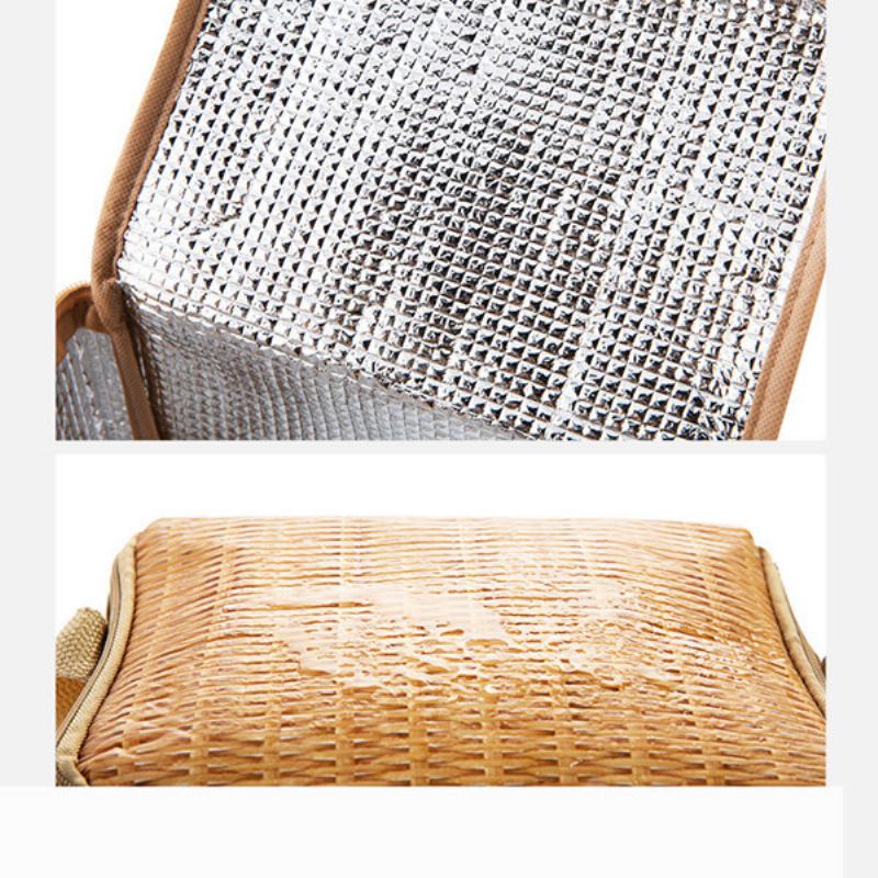 Απομίμηση Rattan Brazier Bag Thickening Lunch Tote Bag Cooler Insolated Handbag Τσάντα Ταξιδιού Για Πικνίκ