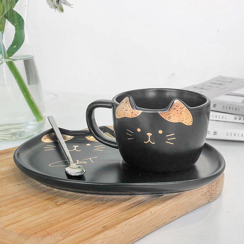 Cat Gold Ceramic Coffee Cup Dish Restaurant With Water Cup Cup Office