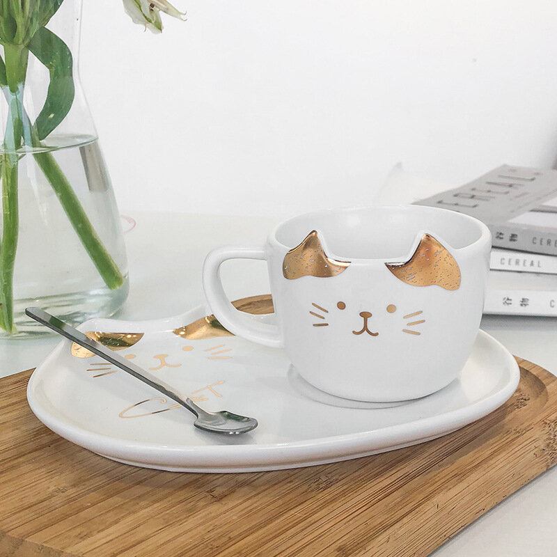 Cat Gold Ceramic Coffee Cup Dish Restaurant With Water Cup Cup Office