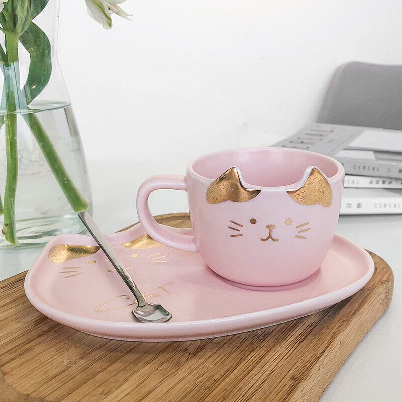 Cat Gold Ceramic Coffee Cup Dish Restaurant With Water Cup Cup Office