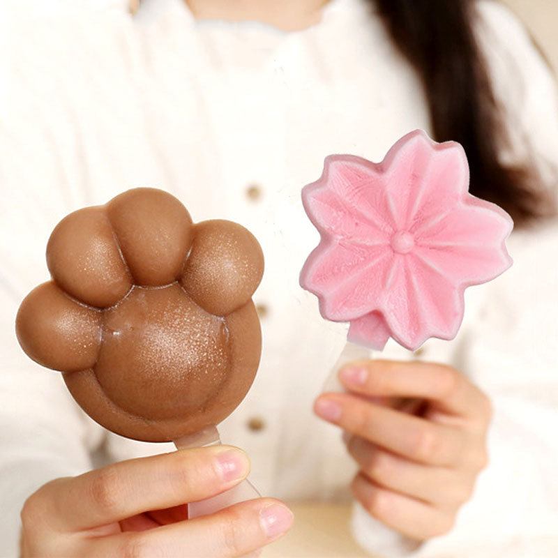 Cute Cat Claws Sakura Cherry Blossoms Shaped Popsicle Ice Cream Maker Frozen Pop Icy Mold