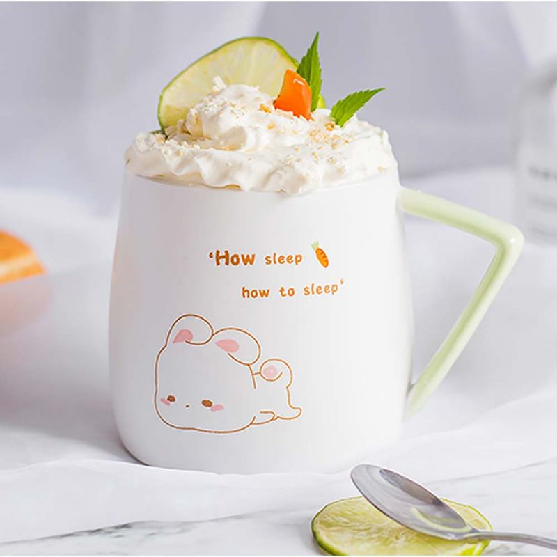 Cute Rabbit Coffee Cup Κορεατική Έκδοση Με Cover Scoop Mug Creative Trend Ceramic Cup