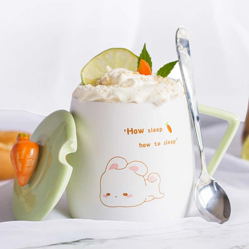 Cute Rabbit Coffee Cup Κορεατική Έκδοση Με Cover Scoop Mug Creative Trend Ceramic Cup