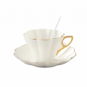 European Style Coffee Cup With Gold Rim China Cup And Diacer Σετ Υψηλής Ποιότητας Απλό Απογευματινό Σετ Λουλουδιών