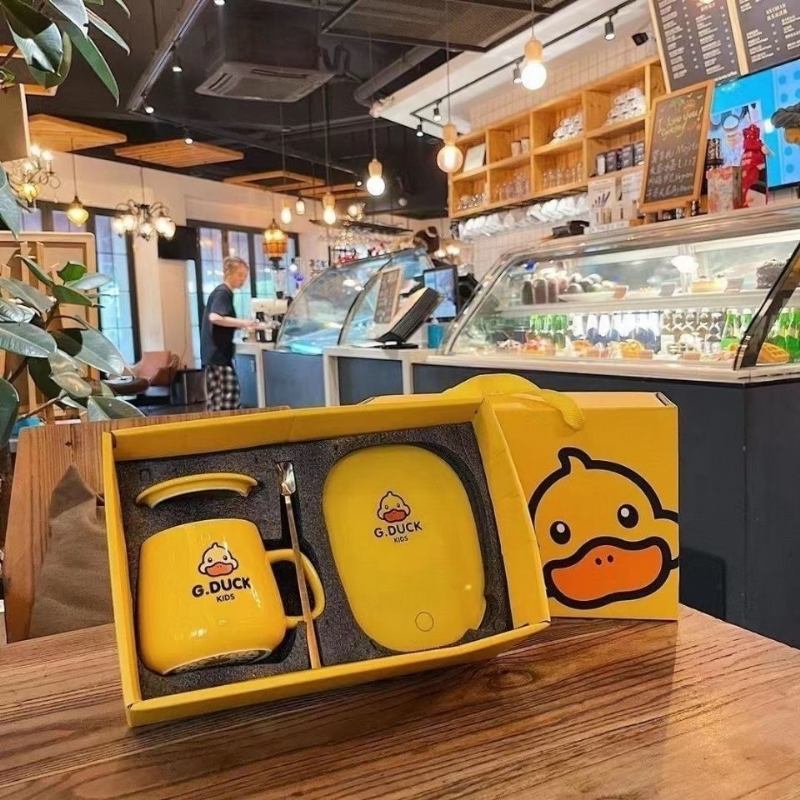 G.duck Little Yellow Duck Κύπελλο Σταθερής Θερμοκρασίας 55 Βαθμών Αυτόματη Μόνωση Θέρμανση Σετ Σουβέρ Συνοδευτικό Δώρο