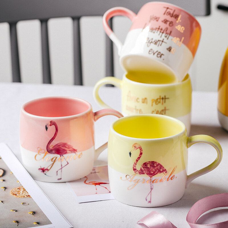 Κεραμικό Creative Color Block Σκανδιναβικού Στιλ Flamingo Μοτίβο Water Milk Cup