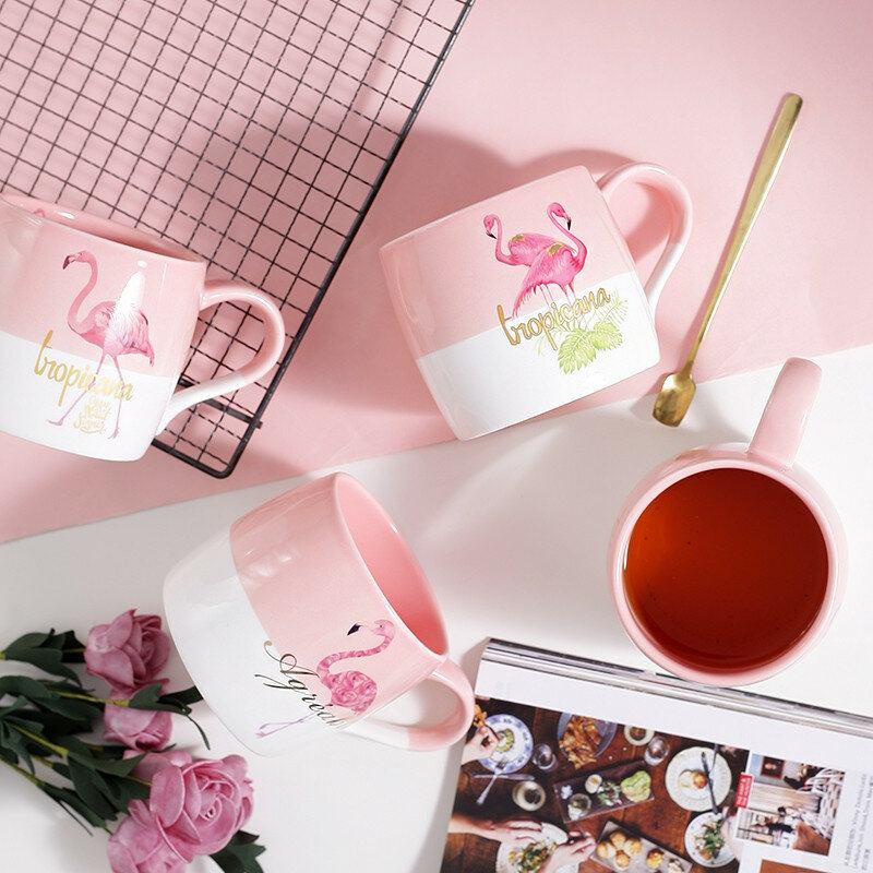 Κεραμικό Creative Color Block Σκανδιναβικού Στιλ Flamingo Μοτίβο Water Milk Cup