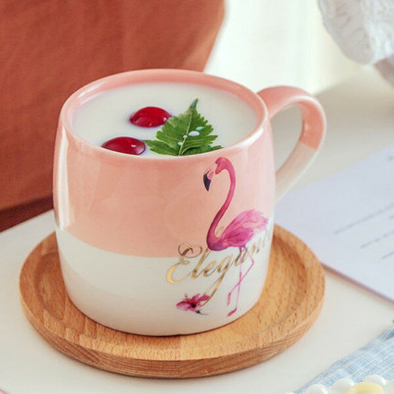 Κεραμικό Creative Color Block Σκανδιναβικού Στιλ Flamingo Μοτίβο Water Milk Cup