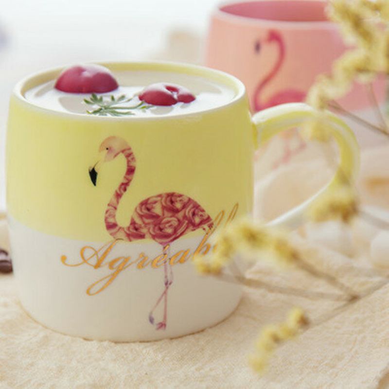 Κεραμικό Creative Color Block Σκανδιναβικού Στιλ Flamingo Μοτίβο Water Milk Cup