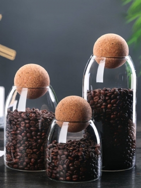 Ξύλινο Πώμα Μπάλας Γυάλινο Δοχείο Αποθήκευσης Κόκκων Καφέ Δεξαμενή Τσαγιού Ξηρών Φρούτων