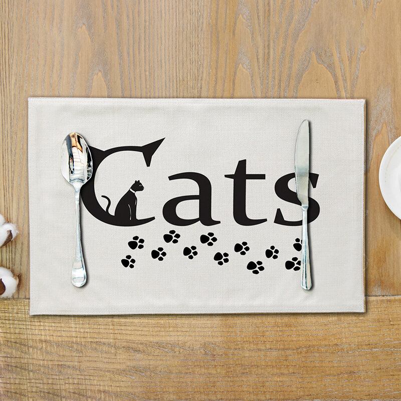 Lovely Cat Dining Mat Cartoon Black Cat Pattern Με Στάμπα Από Βαμβάκι Και Λινό