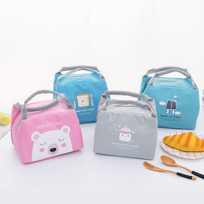 Portable Thicken Lunch Tote Bag Oxford Waterproof Cooler Insolated Handbag Cute Storage Containers