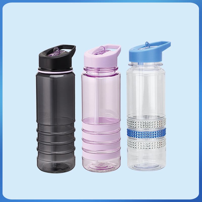 Tritan 750ml Sports Plastic Stight Cup Water With Handle Duck Tongue Suction Nozzle Riding Space Cup