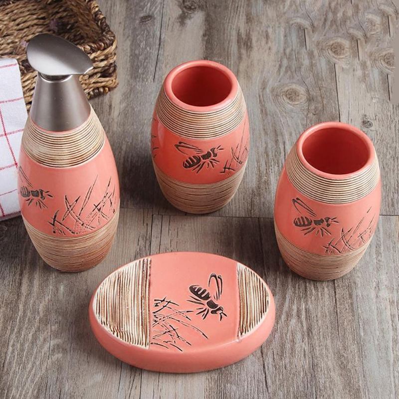 Creative Hand-drawing Line Vintage Style Ceramic 4 Τμχ Σετ Προμήθειες Μπάνιου Αξεσουάρ Οδοντική Κούπα Θήκη Οδοντόβουρτσας Δίσκος Σαπουνιού Μπουκάλι Λοσιόν