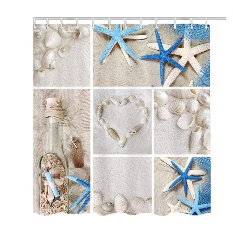 Σετ Χαλάκι Μπάνιου Με Κουρτίνα 16 Τεμαχίων Blue Starfish Seashell Conch (blue Starfish)