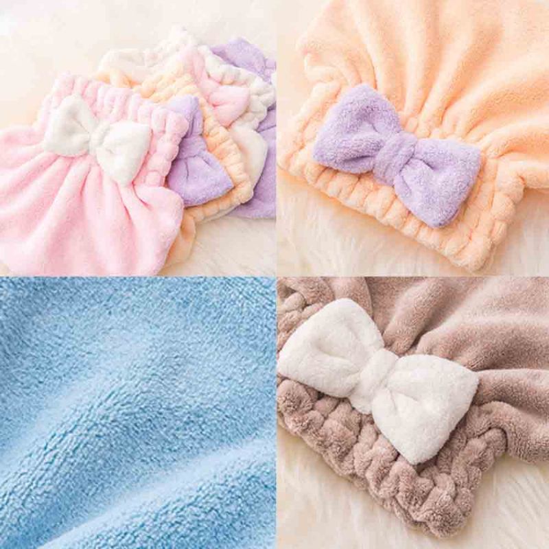 Super Absorbent Hair Drying Cap Bow Coral Velvet Magic Καπάκι Ντους