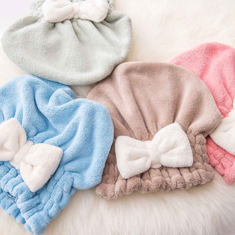 Super Absorbent Hair Drying Cap Bow Coral Velvet Magic Καπάκι Ντους