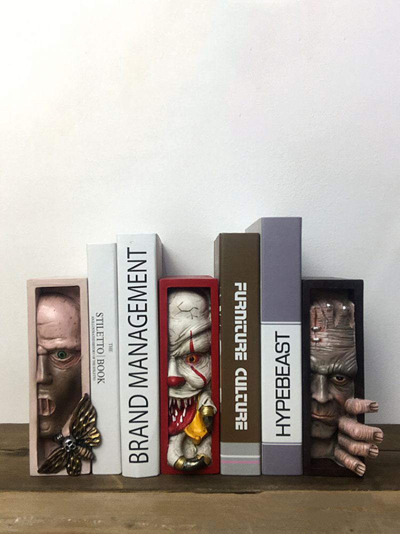 1 Pc Monster Bookends Skull Decor Figurines Devil Statue Horror Peeping On The Book Ράφι Γλυπτό Από Ρητίνη Ανθρώπινου Προσώπου Χειροτεχνία Διακόσμησης Σπιτιού