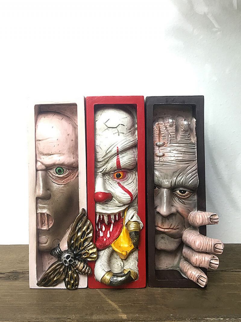 1 Pc Monster Bookends Skull Decor Figurines Devil Statue Horror Peeping On The Book Ράφι Γλυπτό Από Ρητίνη Ανθρώπινου Προσώπου Χειροτεχνία Διακόσμησης Σπιτιού