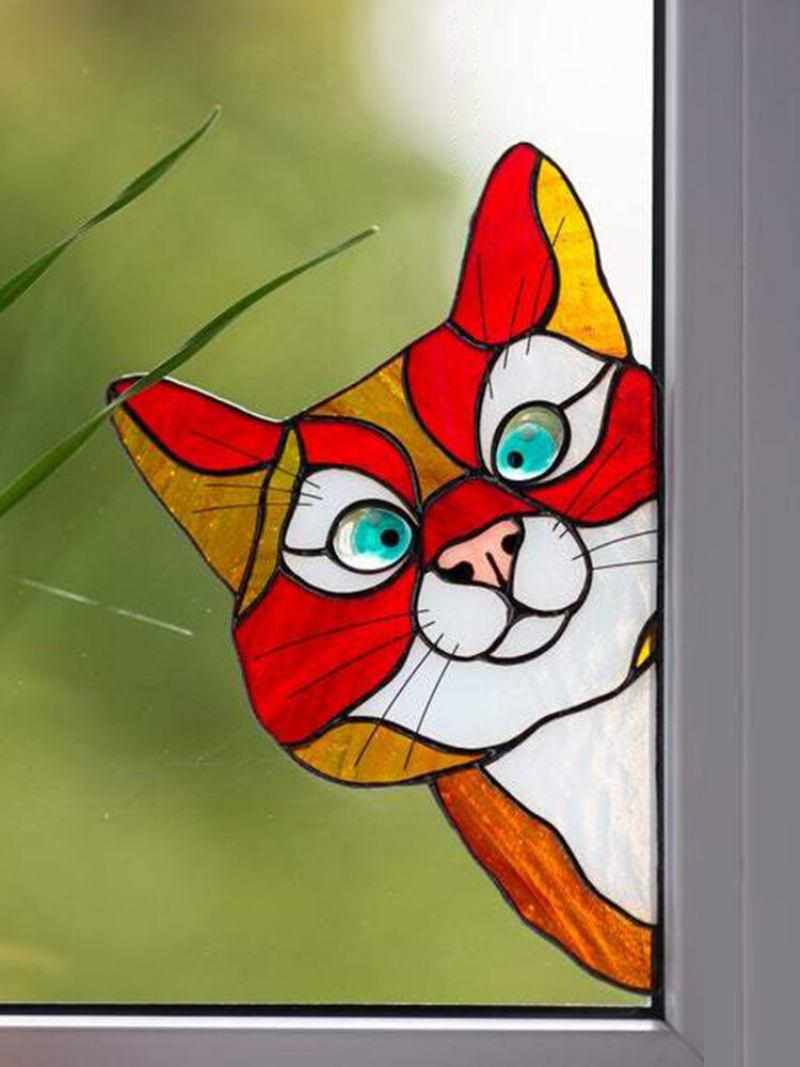 1 Pc Pvc Cartoon Peeking Cat Dog Cute Διακόσμηση Σπιτιού Αυτοκόλλητο Αδιάβροχο Παραθύρου Τοίχου