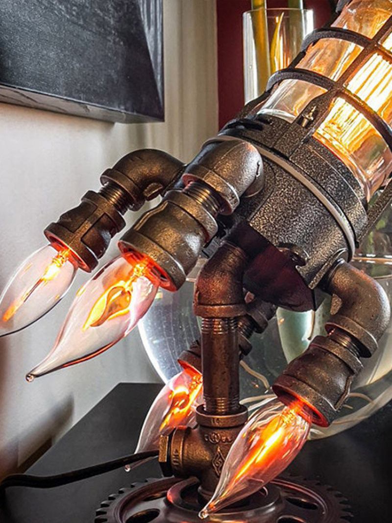 1 Pc Vintage Steampunk Rocket Lamp Cool Led Επιτραπέζιο Φωτιστικό Νυκτός Διακόσμηση Γραφείου Σπιτιού Χειροτεχνία Γιορτή Του Πατέρα