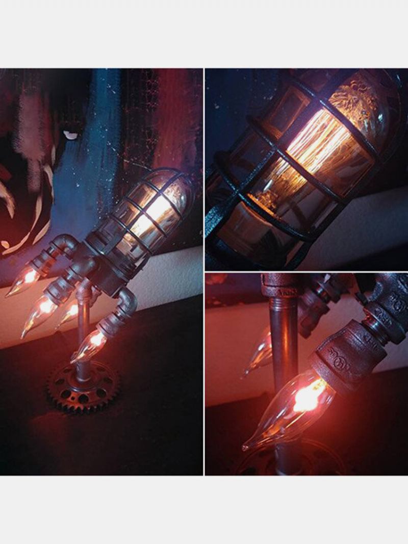 1 Pc Vintage Steampunk Rocket Lamp Cool Led Επιτραπέζιο Φωτιστικό Νυκτός Διακόσμηση Γραφείου Σπιτιού Χειροτεχνία Γιορτή Του Πατέρα