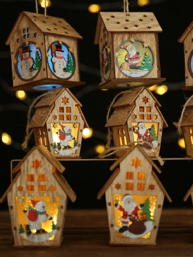 1 Τμχ Χριστουγεννιάτικη Ξύλινη Φωτισμένη Καμπίνα Δημιουργική Συναρμολόγηση Διακόσμηση Μικρού Σπιτιού Φωτεινή Έγχρωμη