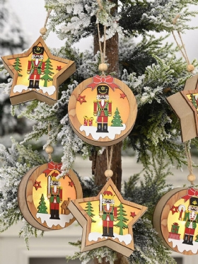 1 Τμχ Χριστουγεννιάτικο Στολίδι Φωτισμένο Ξύλινο Κρεμαστό Δέντρο Μικρό