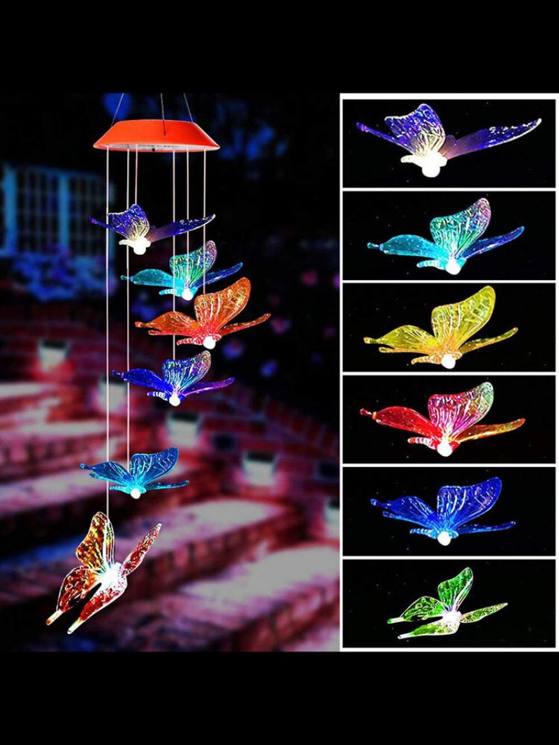 1pc Led Solar Power Butterfly Wind Chime Φωτιστικό Νυκτός Που Αλλάζει Χρώμα Διακόσμηση Αυλής Κήπου Σπιτιού