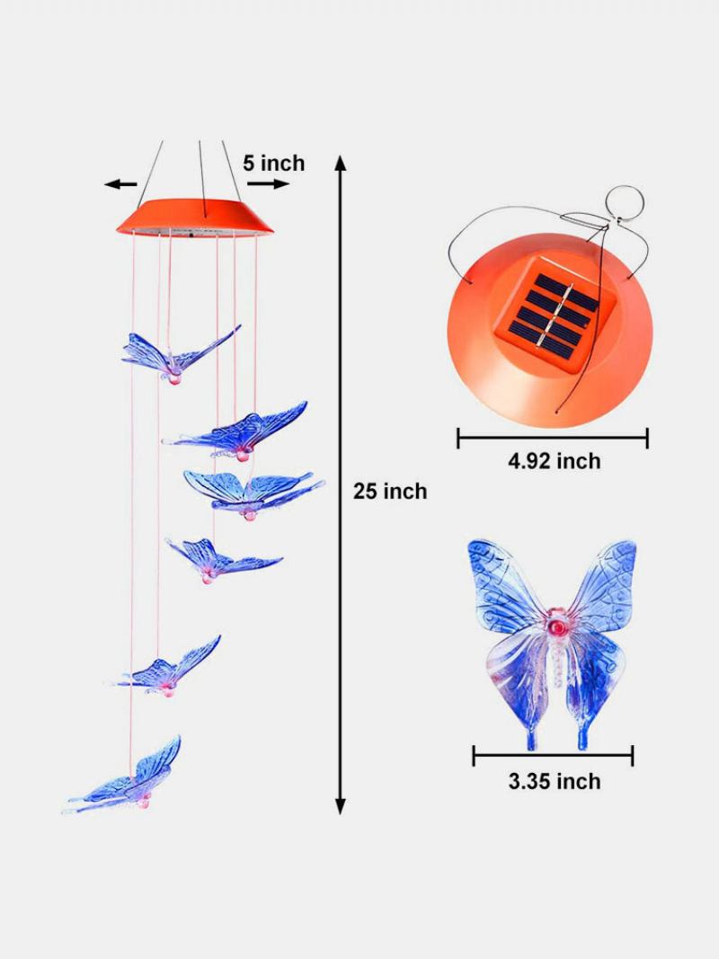 1pc Led Solar Power Butterfly Wind Chime Φωτιστικό Νυκτός Που Αλλάζει Χρώμα Διακόσμηση Αυλής Κήπου Σπιτιού