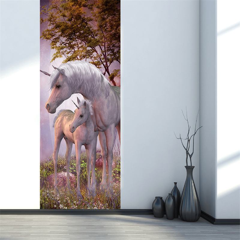 200x77cm 3d Unicorn Pvc Αυτοκόλλητο Πόρτας Τοιχογραφίας Σαλονιού