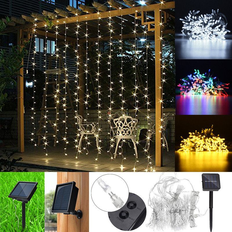 3mx3m Led Solar Powered Fairy String Light Curtain Xmas Party Outdoor