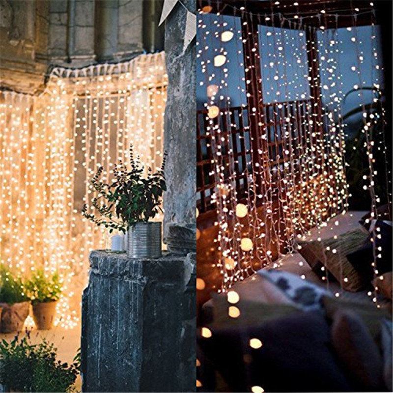 3mx3m Led Solar Powered Fairy String Light Curtain Xmas Party Outdoor