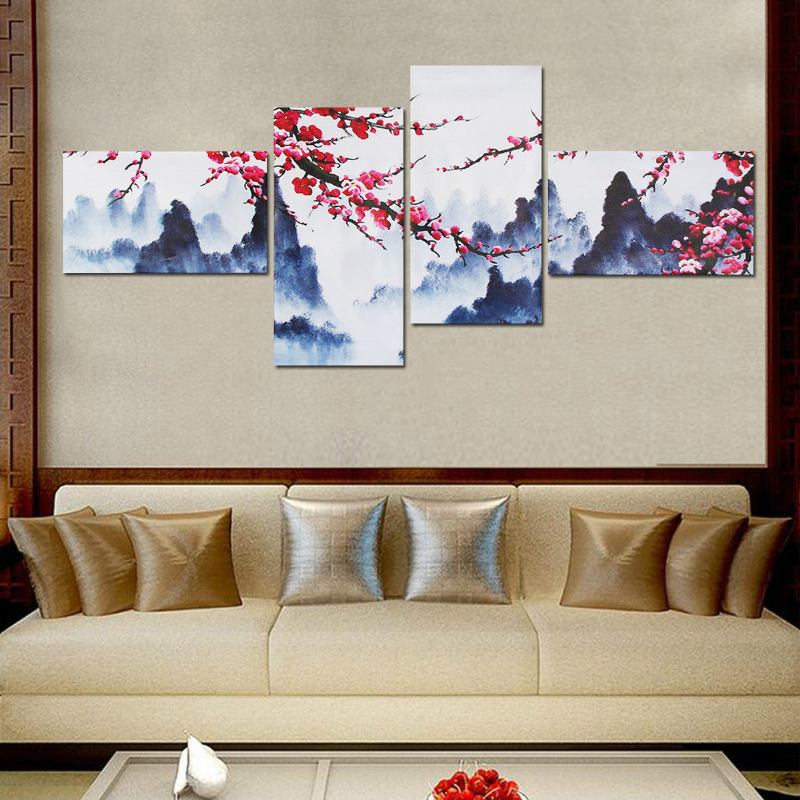 4 Τμχ Plum Blossom Unframed Μοντέρνος Καμβάς Ζωγραφικής Εκτύπωσης Τέχνη Τοίχου Εικόνα Διακόσμηση Σπιτιού Σαλονιού