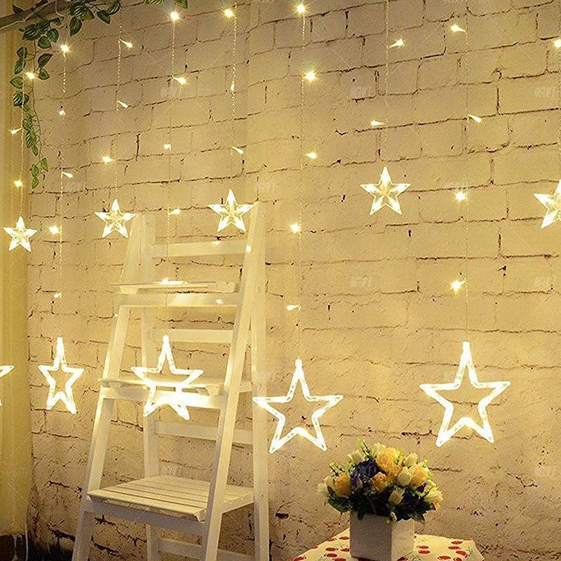 5m 138leds Χριστουγεννιάτικα Φωτάκια Νεράιδα Festoon Led String Lights Star Garland Κουρτίνα Παραθύρου Διακόσμηση Εσωτερικού Χώρου Αποκριάτικο Πάρτι Φωτισμός Γάμου