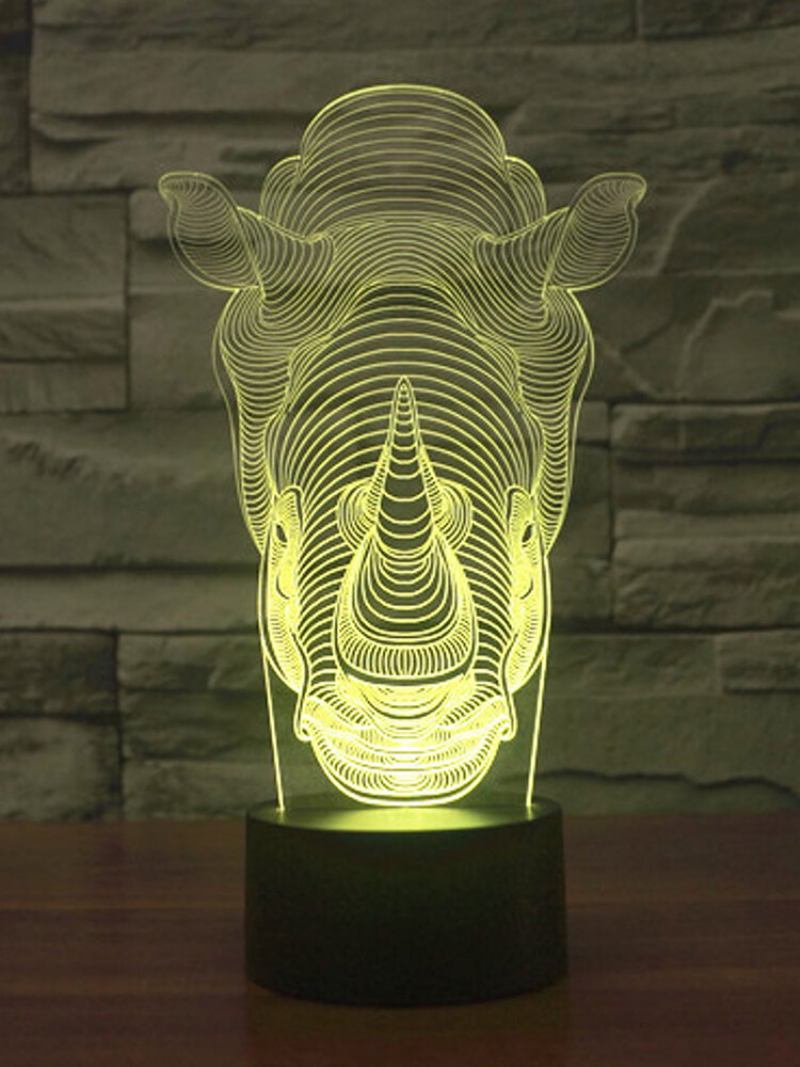 Animals Rhino 3d Led Illusion Night Light 7 Αλλαγή Χρώματος Διακόπτης Αφής Επιτραπέζιο Φωτιστικό Γραφείου Σπιτιού