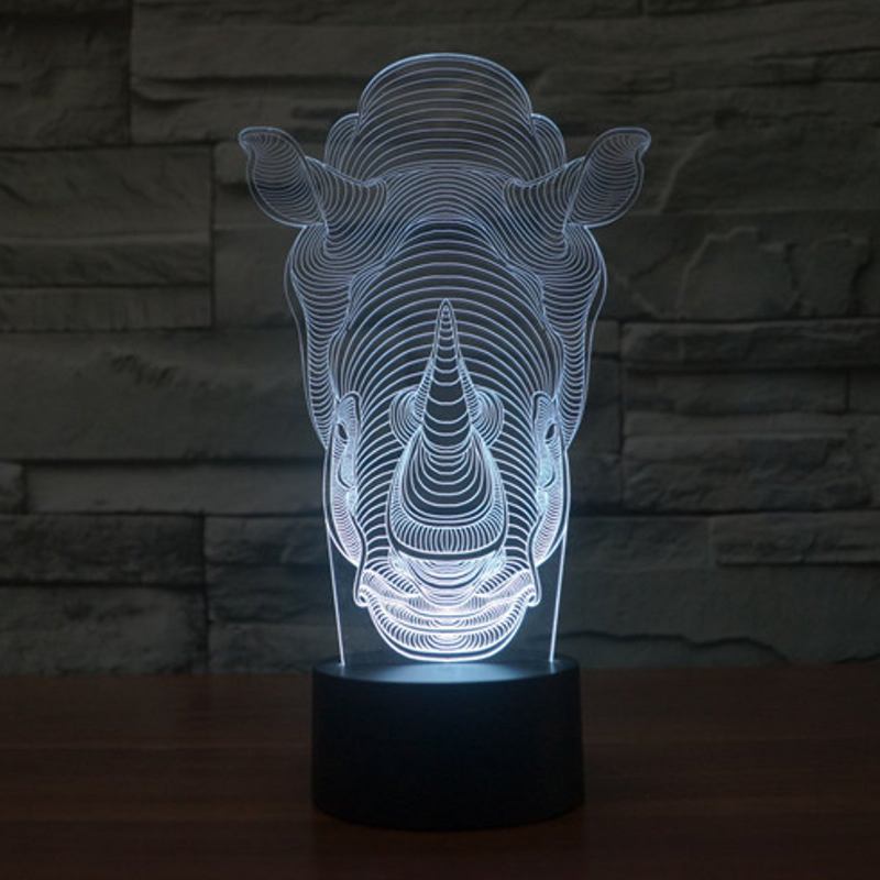 Animals Rhino 3d Led Illusion Night Light 7 Αλλαγή Χρώματος Διακόπτης Αφής Επιτραπέζιο Φωτιστικό Γραφείου Σπιτιού