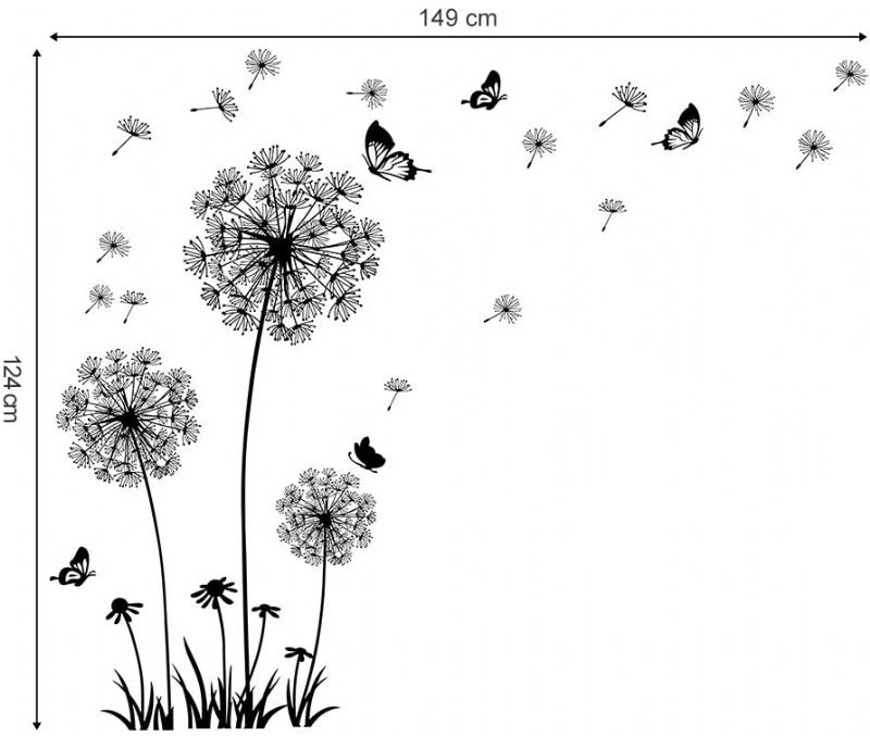Αυτοκόλλητα Τοίχου Decalmile Αυτοκόλλητο Πικραλίδα Και Πεταλούδα Διακόσμηση Σαλονιού Κρεβατοκάμαρας Γραφείου (μαύρο)
