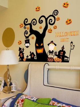 Αυτοκόλλητο Pvc Halloween Tree House Haunted Castle Pumpkin Light Τοίχου Διακόσμηση Παραθύρου