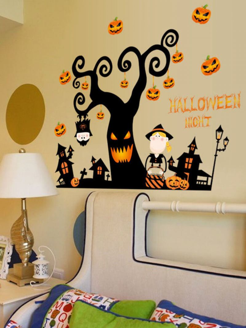 Αυτοκόλλητο Pvc Halloween Tree House Haunted Castle Pumpkin Light Τοίχου Διακόσμηση Παραθύρου