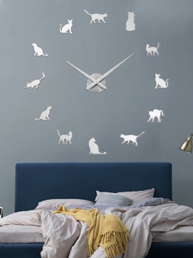 Cat Diy Τρισδιάστατο Αυτοκόλλητο Τοίχου Ρολόι Διακόσμηση Σαλονιού Nordic Simple Clock