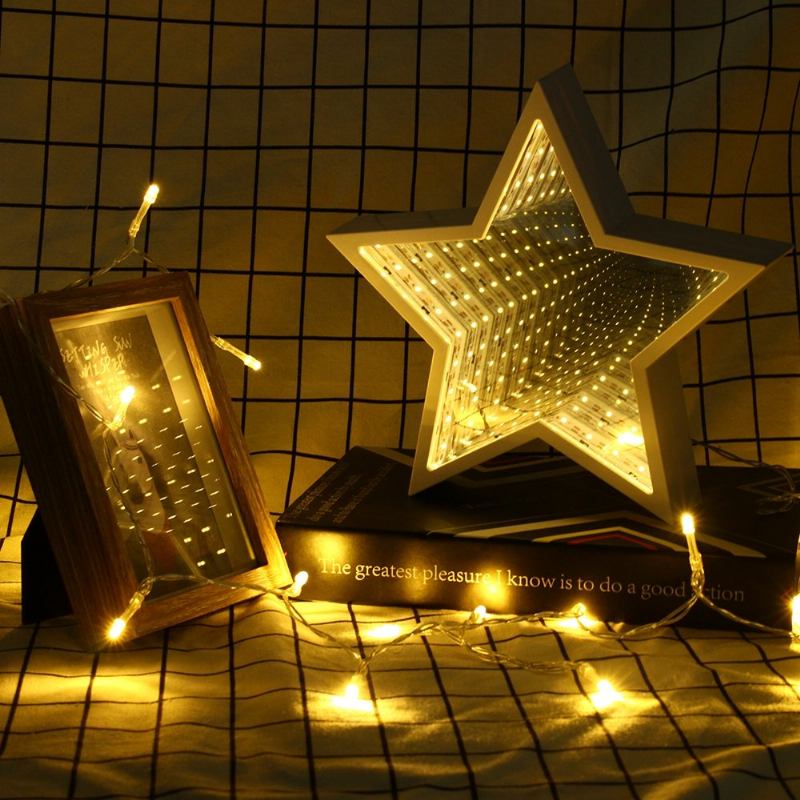 Creative Cute Star Mirror Lamp Led Night Light Tunnel For Kid Gift Atmosphere White/werm White