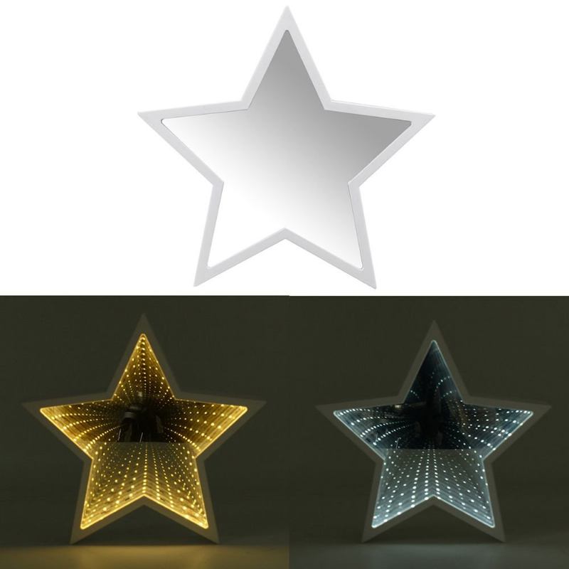 Creative Cute Star Mirror Lamp Led Night Light Tunnel For Kid Gift Atmosphere White/werm White