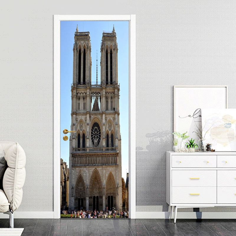 Διακοσμητικά Αυτοκόλλητα Στην Πόρτα Beautiful Paris Building 2 Set 3d Τοίχου Δημιουργικό Pvc Αφαιρούμενο