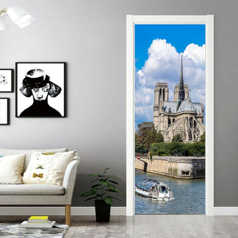 Διακοσμητικά Αυτοκόλλητα Στην Πόρτα Beautiful Paris Building 2 Set 3d Τοίχου Δημιουργικό Pvc Αφαιρούμενο