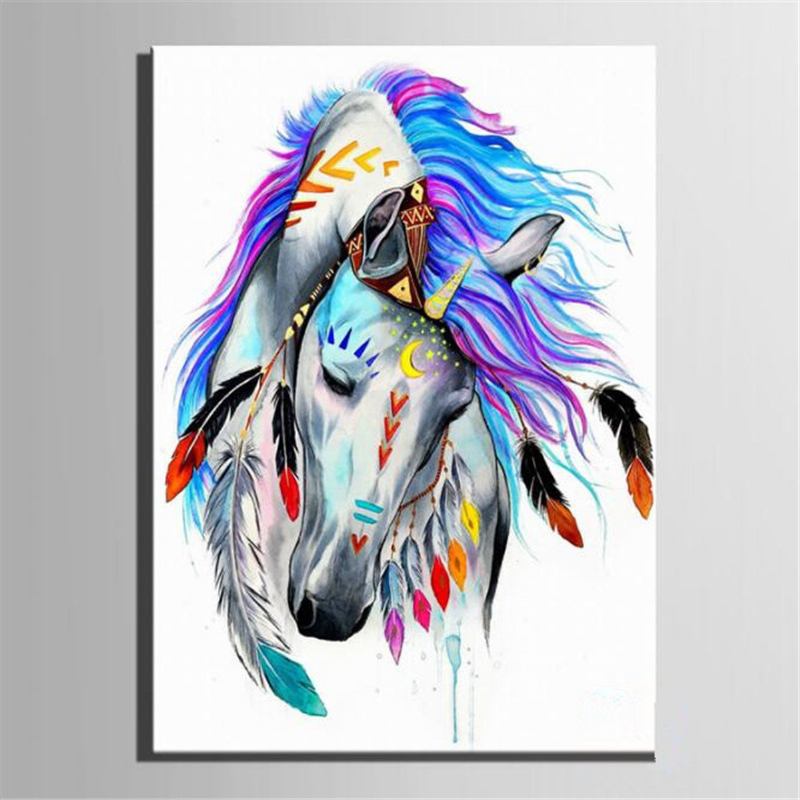 Diy Paint By Number Kit Ελαιογραφία Indian Horse Wall Art Διακόσμηση Σπιτιού Με Πλαίσιο/χωρίς Πλαίσιο