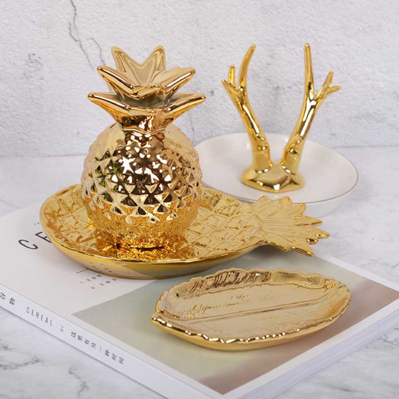 Golden Pineapple Model Κεραμικό Πιάτο Με Δημιουργική Γυαλιστερή Επιμετάλλωση Εκλεκτός Δίσκος Αποθήκευσης Κοσμημάτων Με Επιδόρπιο Με Φρούτα